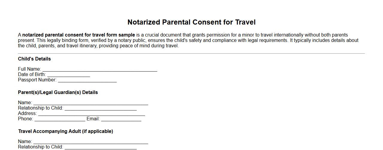 notarized parental consent for travel form sample image preview