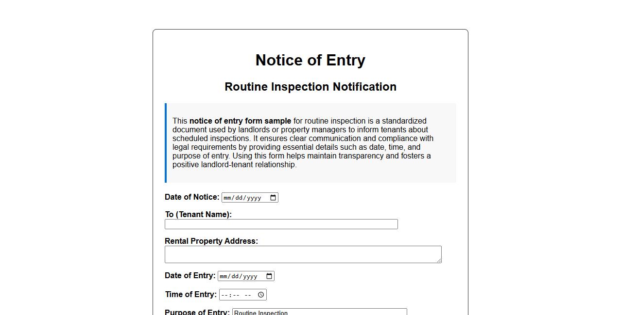 notice of entry form sample for routine inspection image preview