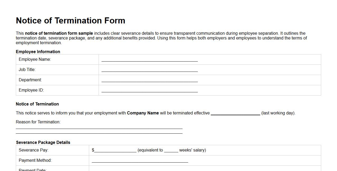 notice of termination form sample with severance details image preview
