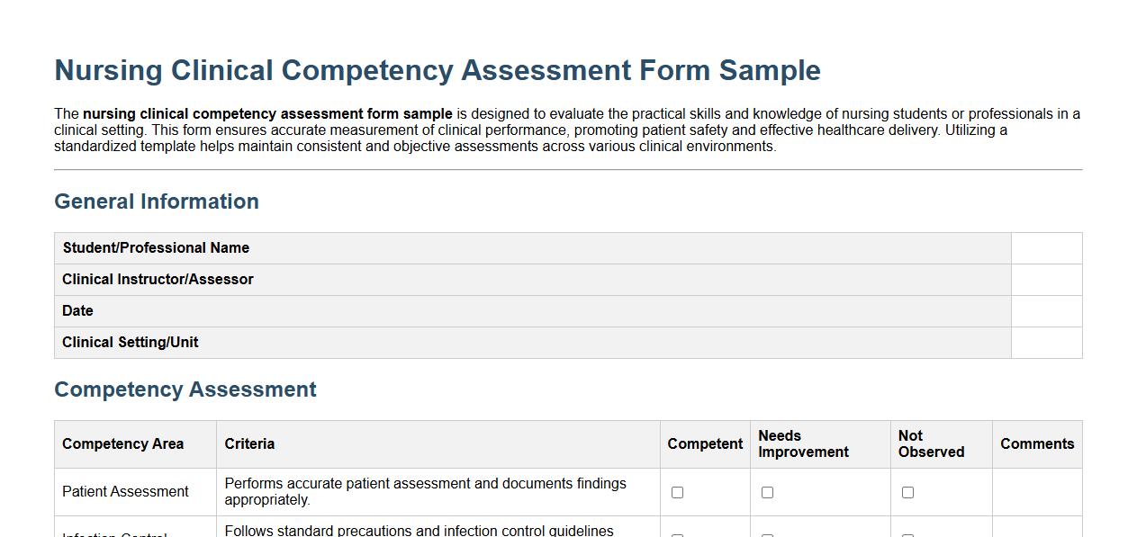 nursing clinical competency assessment form sample image preview