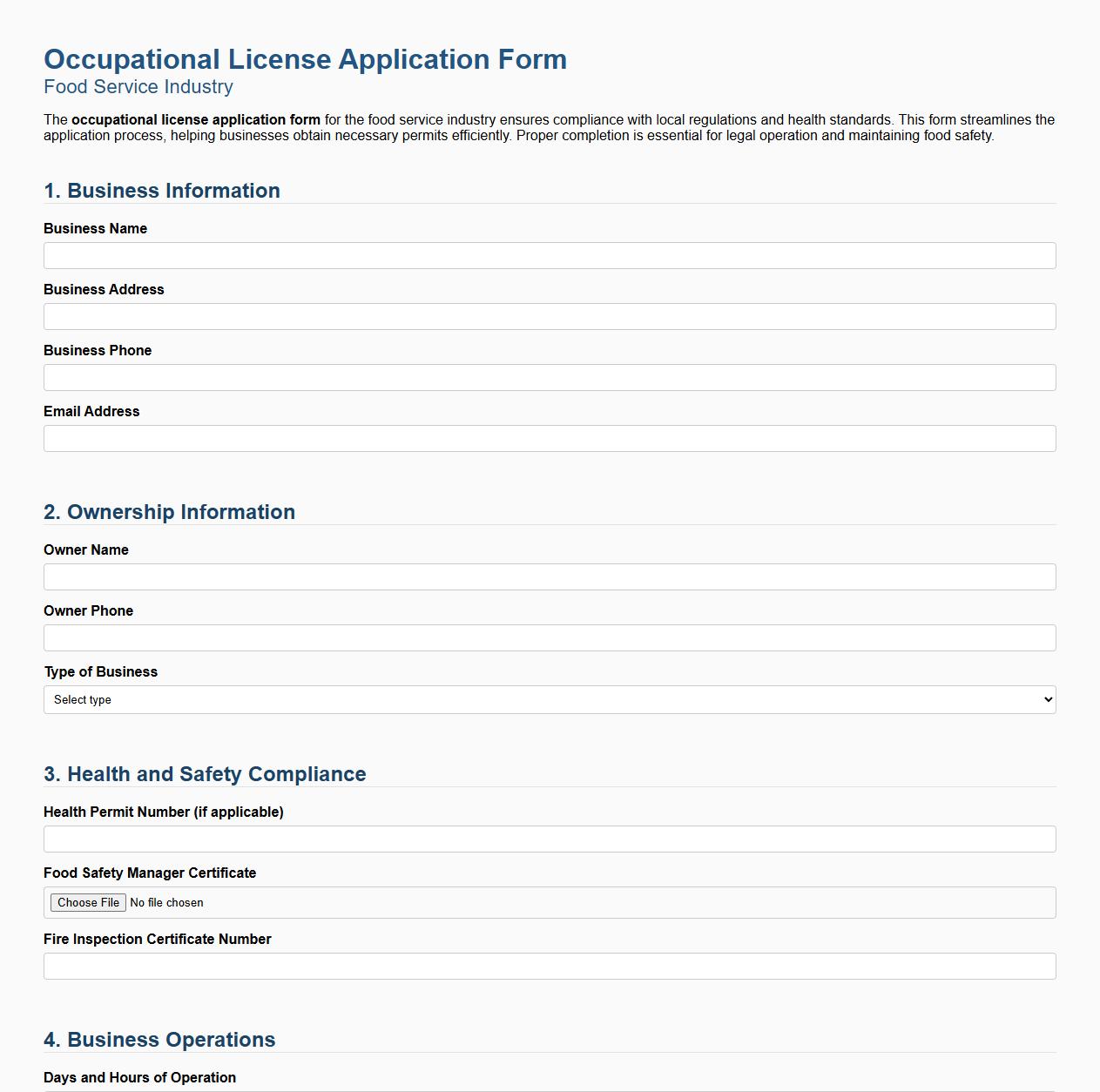 occupational license application form sample for food service industry image preview