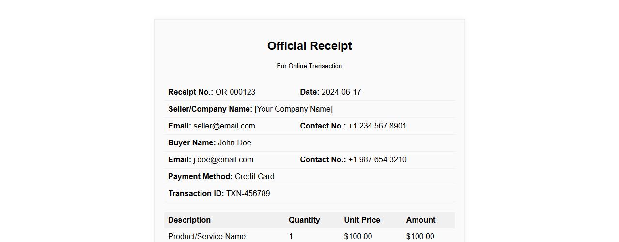 official receipt form sample for online transactions image preview