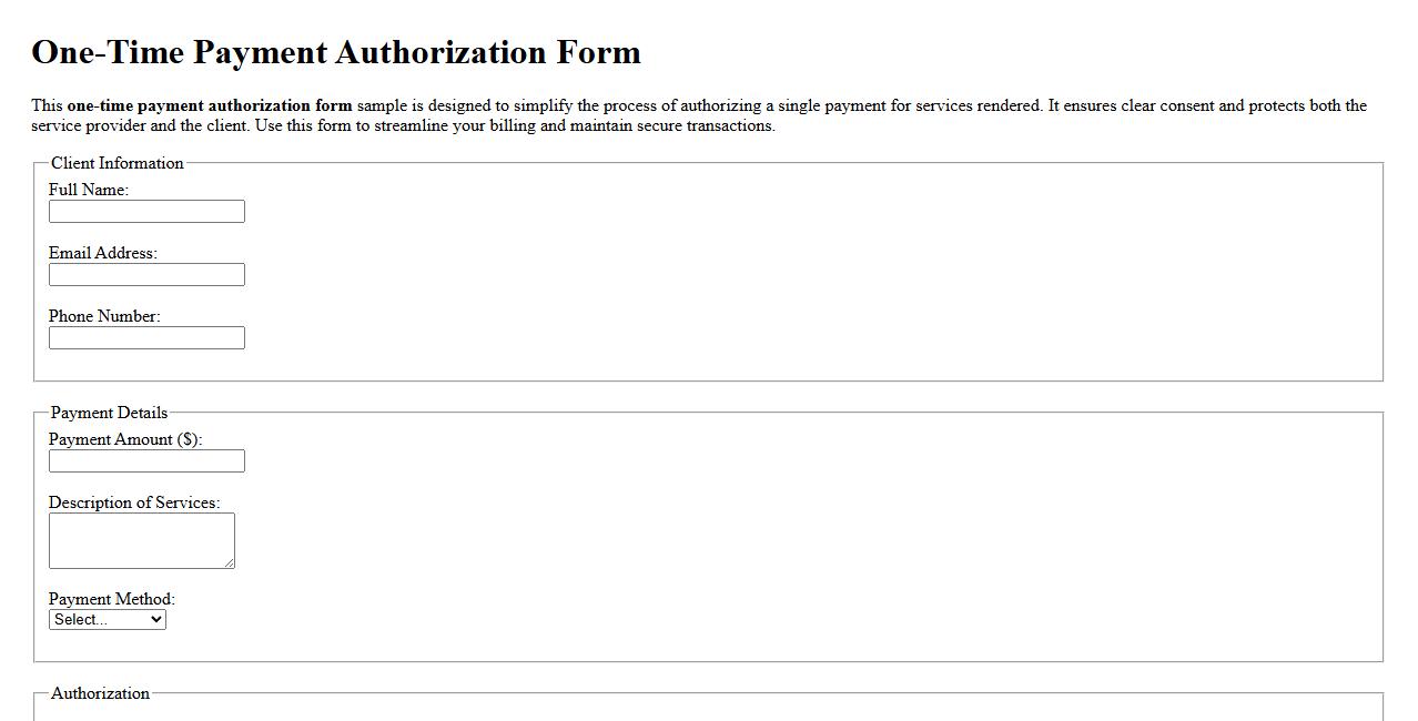 One-time payment authorization form sample for services image preview