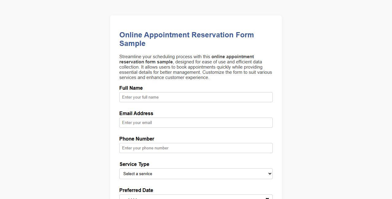 Online appointment reservation form sample image preview