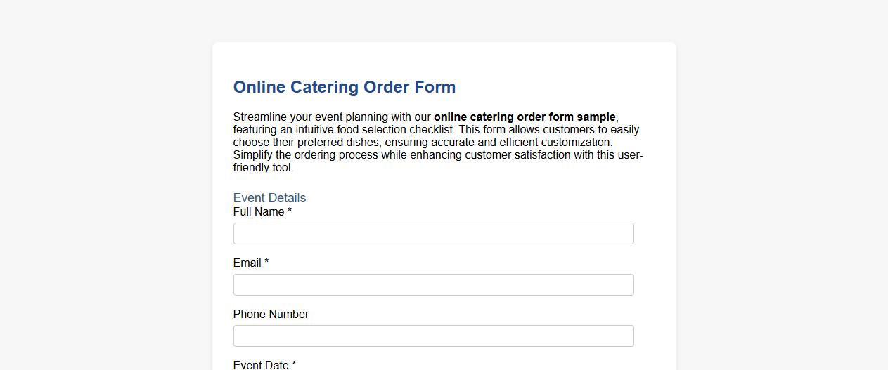 online catering order form sample with food selection checklist image preview