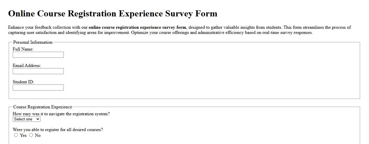 online course registration experience survey form image preview