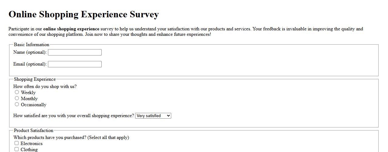 Online shopping experience survey with product satisfaction image preview