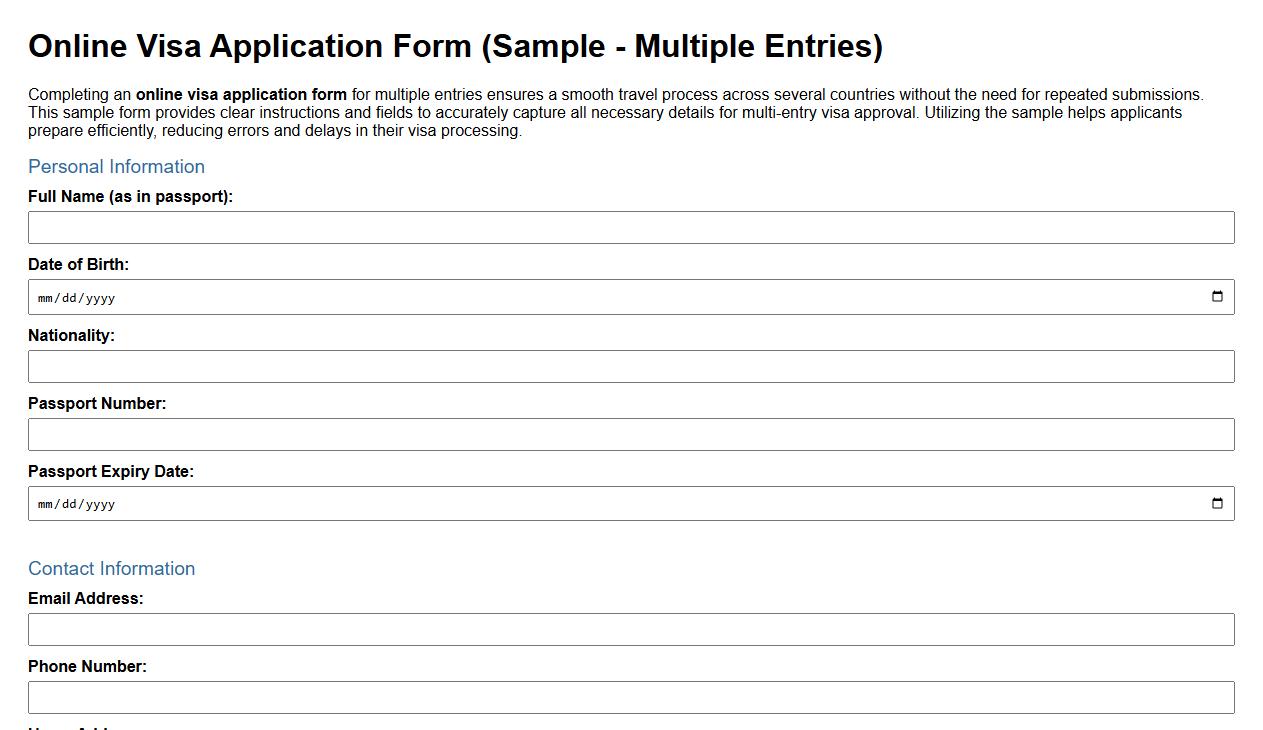 Online visa application form sample for multiple entries image preview