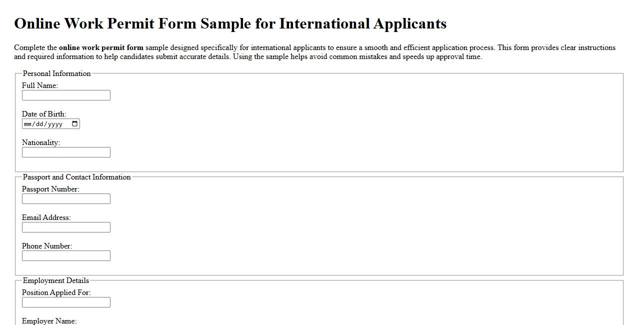 online work permit form sample for international applicants image preview