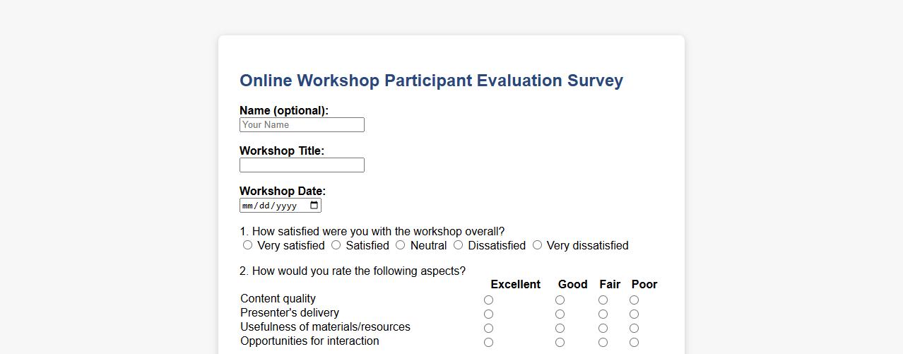 online workshop participant evaluation survey form sample image preview