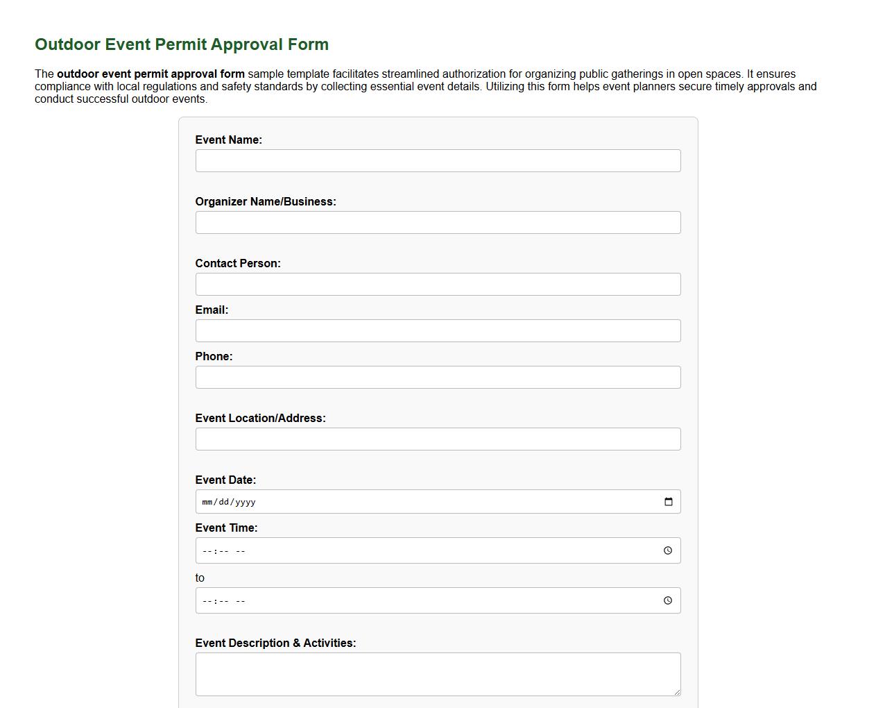 outdoor event permit approval form sample template image preview