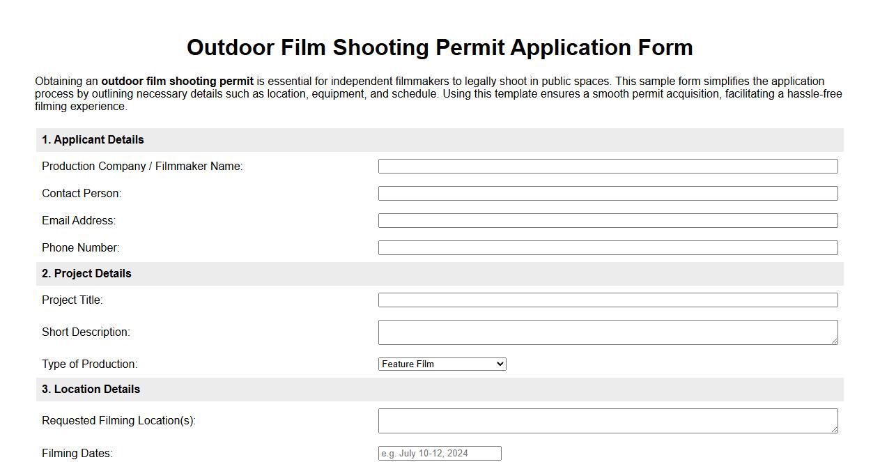 outdoor film shooting permit form sample for independent filmmakers image preview