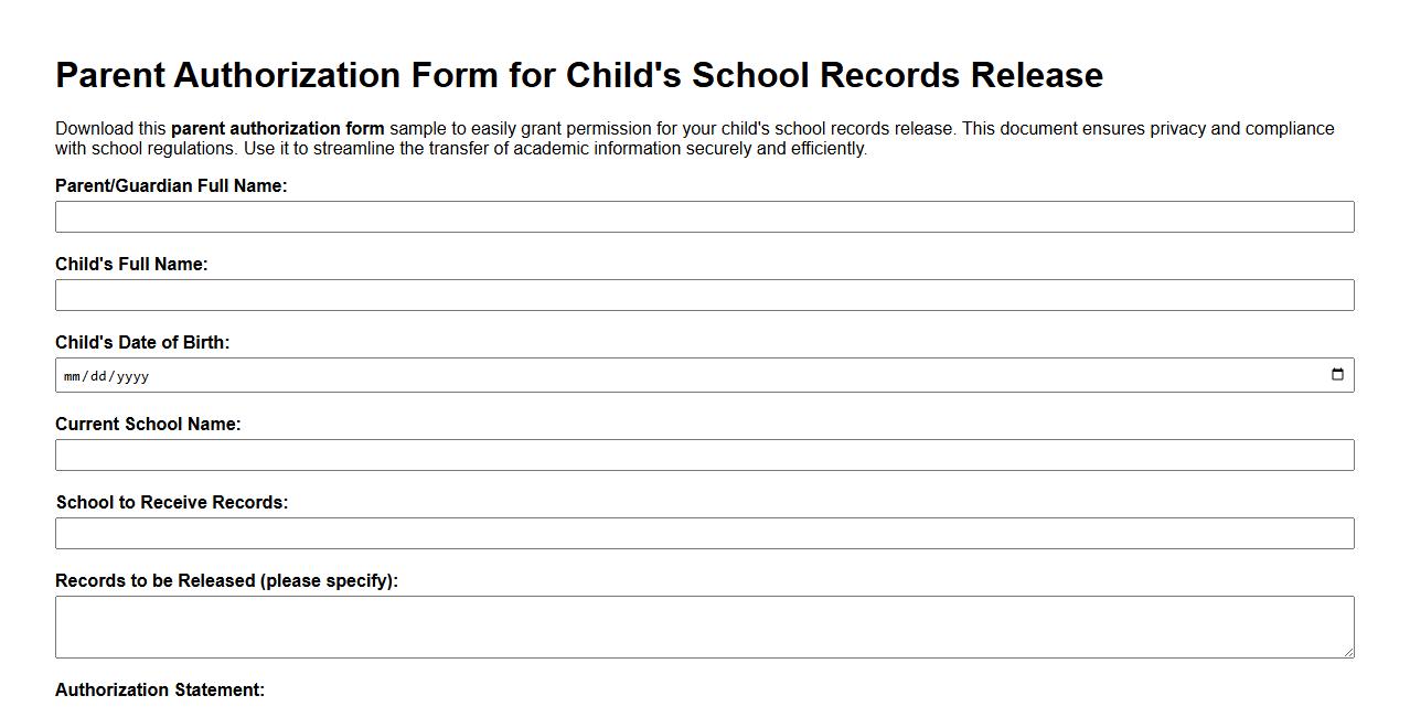 Parent authorization form sample for child’s school records release image preview