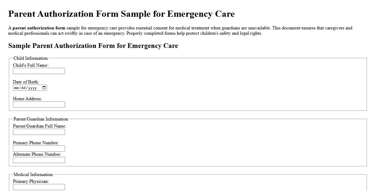 Parent authorization form sample for emergency care image preview