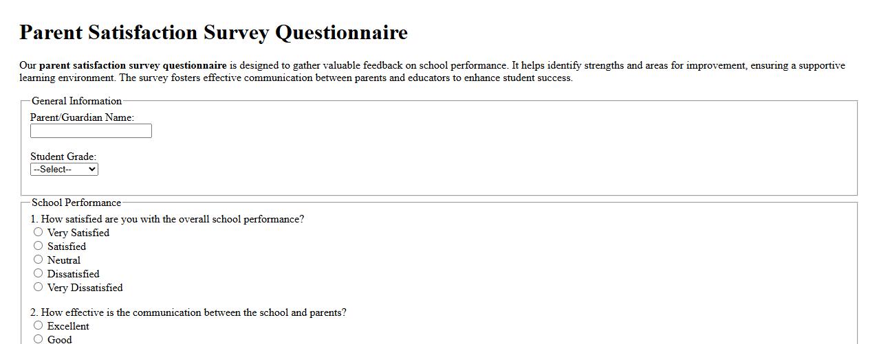 Parent satisfaction survey questionnaire for school performance image preview
