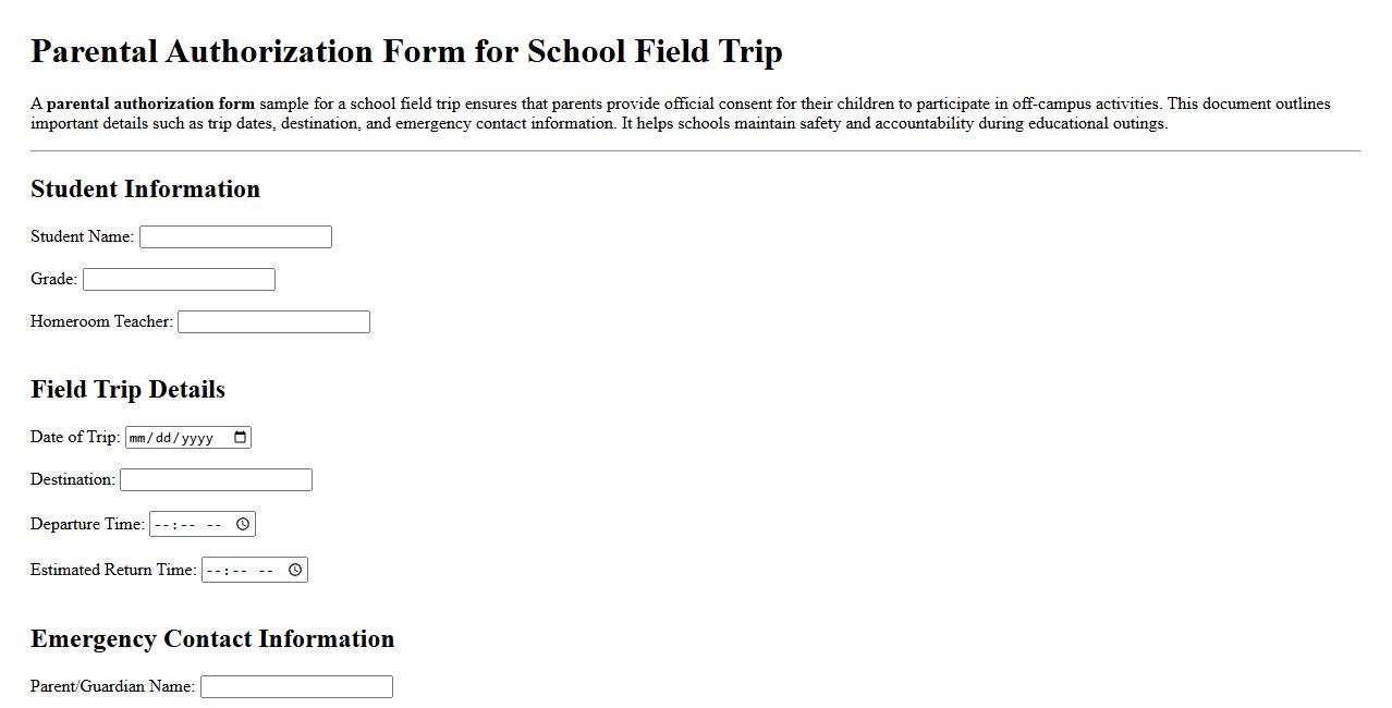 Parental authorization form sample for school field trip image preview
