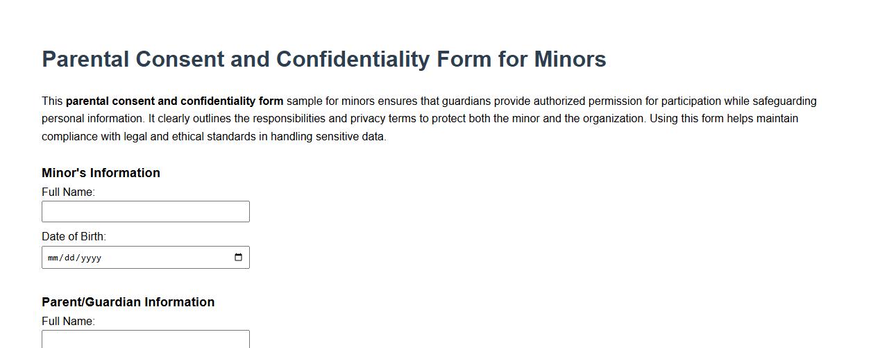 Parental consent and confidentiality form sample for minors image preview