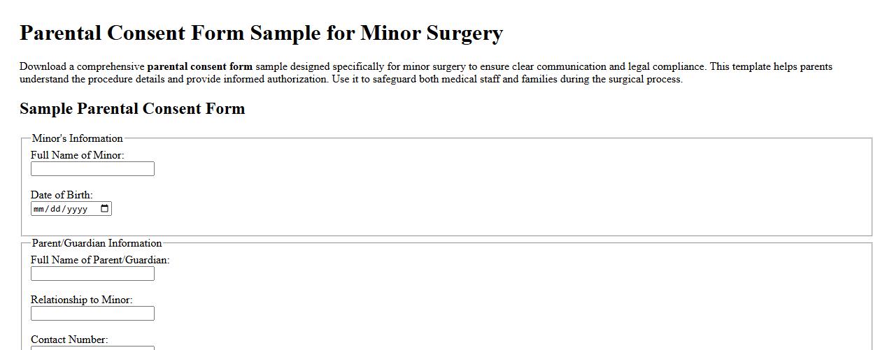 Parental consent form sample for minor surgery image preview