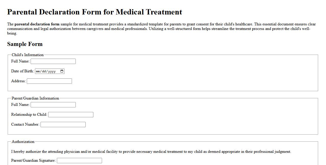 Parental declaration form sample for medical treatment image preview