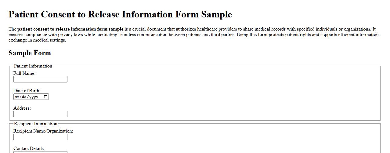 Patient consent to release information form sample image preview