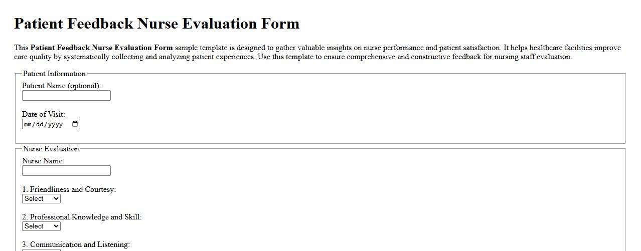 Patient feedback nurse evaluation form sample template image preview