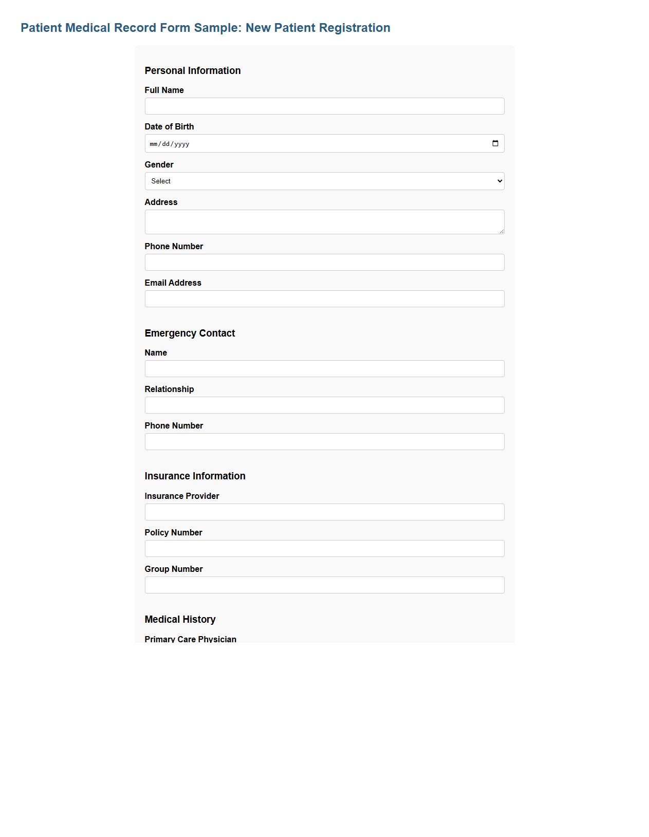 patient medical record form sample for new patients image preview