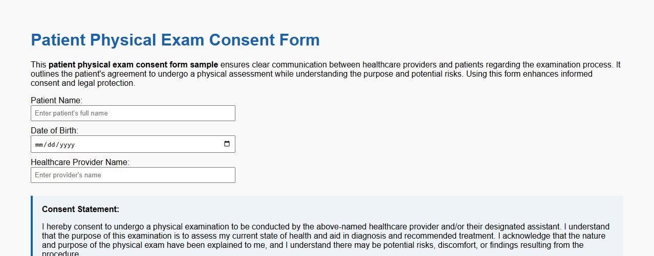 patient physical exam consent form sample image preview