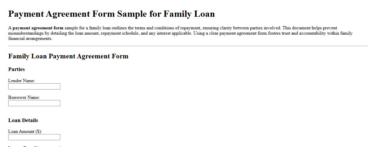 Payment agreement form sample for family loan image preview