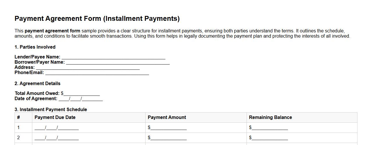 Payment agreement form sample for installment payments image preview