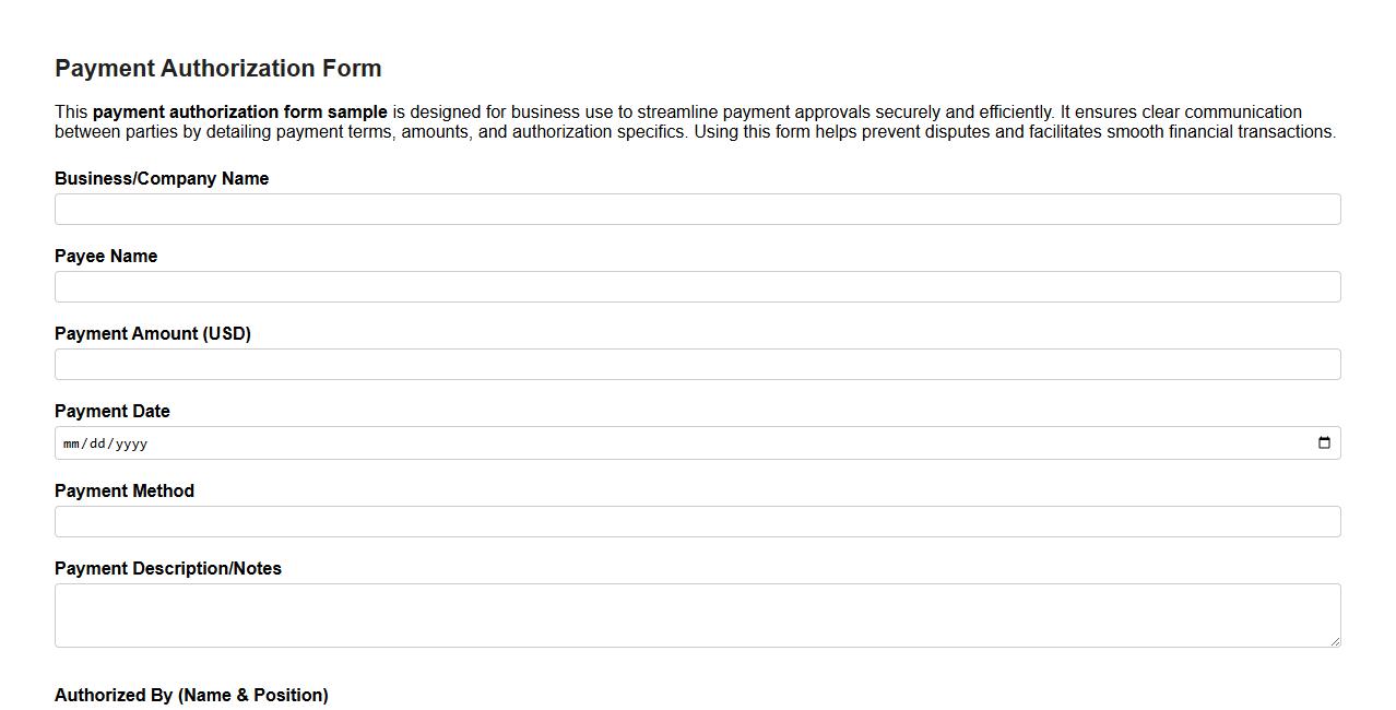 Payment authorization form sample for business use image preview