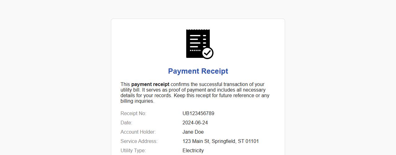 Payment receipt for utility bill payment image preview