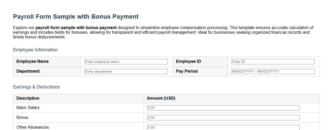 Payroll form sample with bonus payment image preview