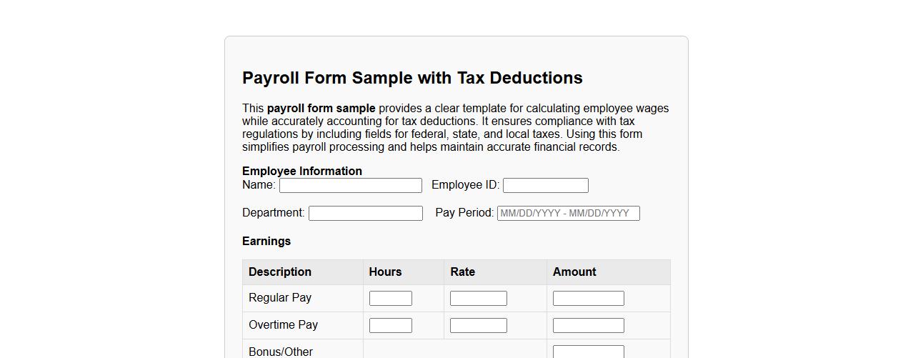 Payroll form sample with tax deductions image preview
