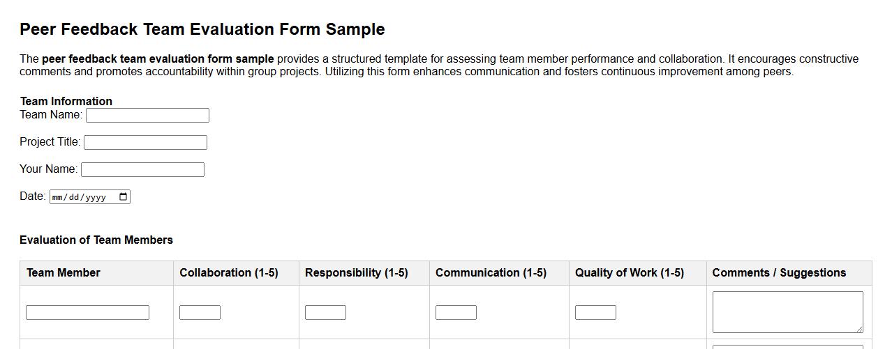 peer feedback team evaluation form sample image preview