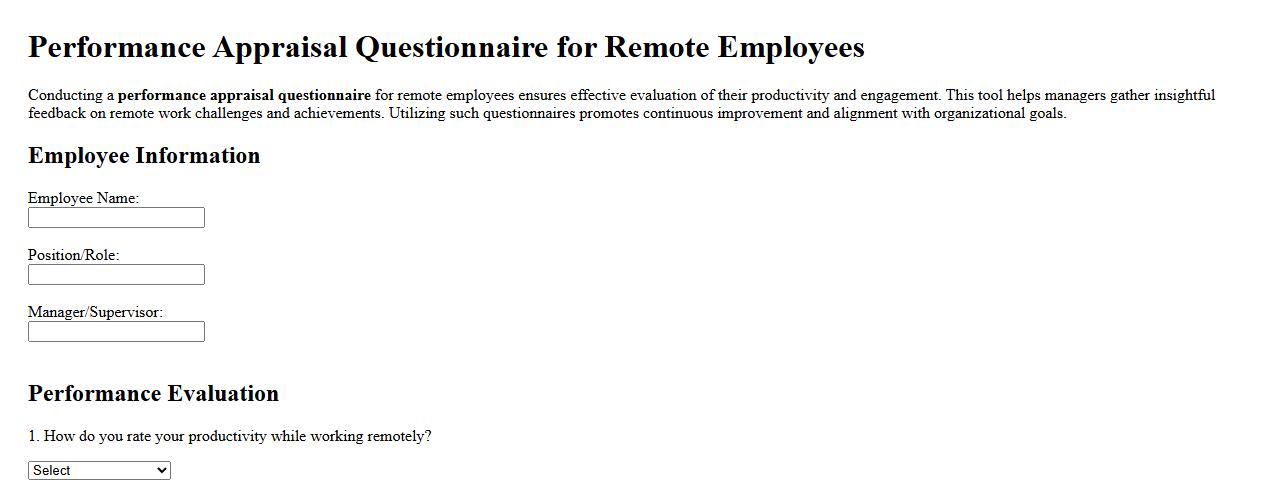 Performance appraisal questionnaire for remote employees image preview