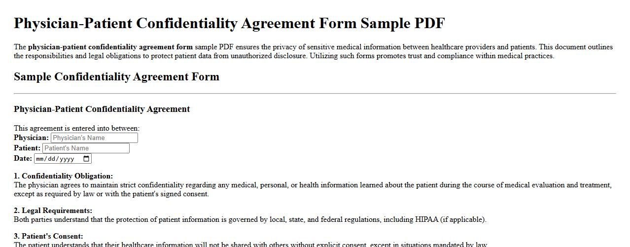 physician-patient confidentiality agreement form sample pdf image preview
