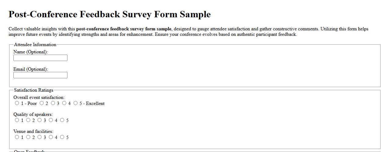 Post-conference feedback survey form sample image preview
