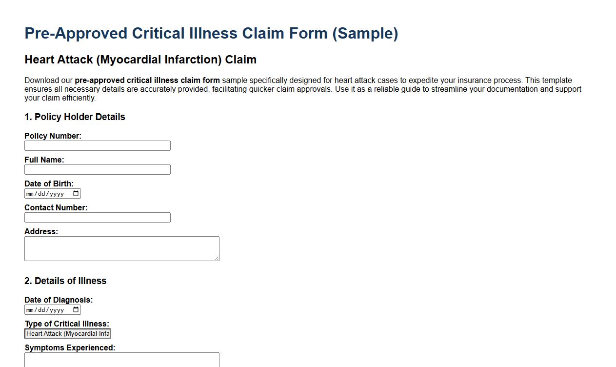 pre-approved critical illness claim form sample for heart attack image preview