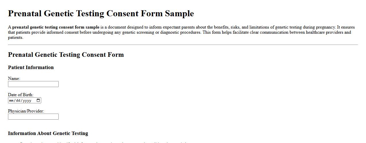 prenatal genetic testing consent form sample image preview