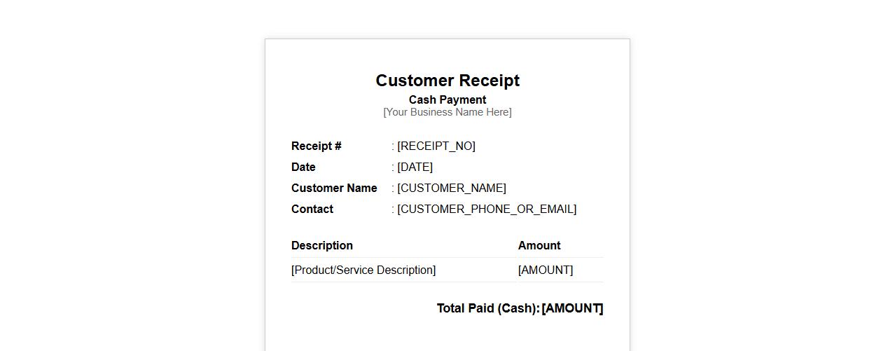 printable customer receipt for cash payment image preview