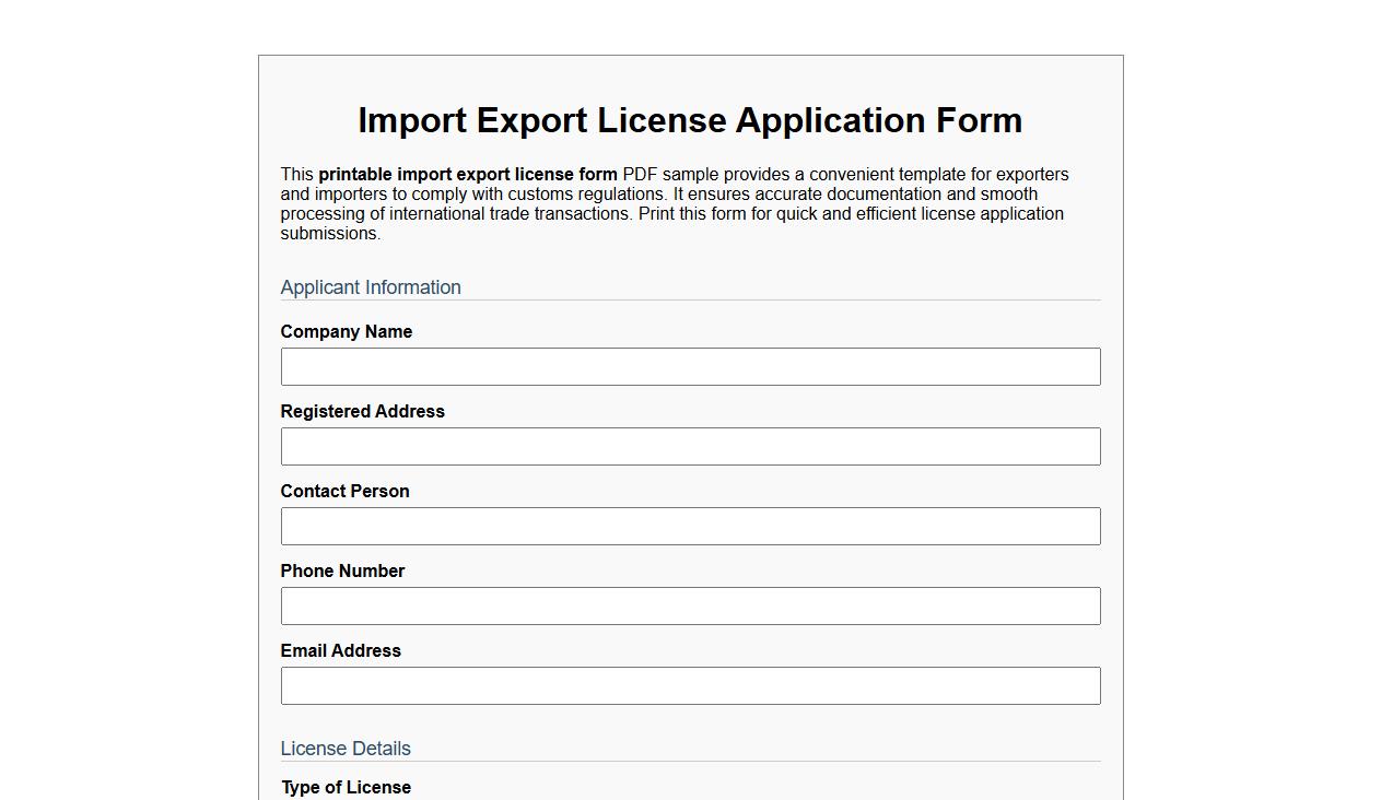 printable import export license form pdf sample image preview
