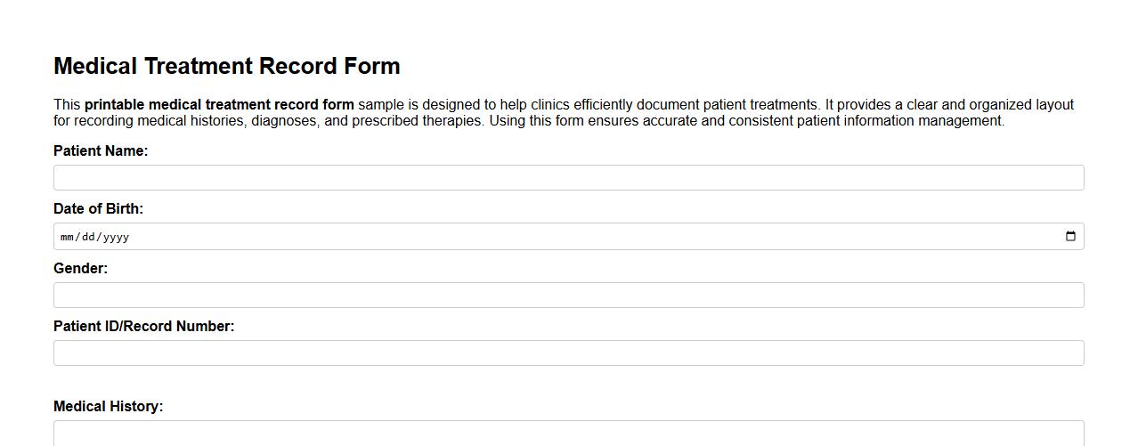 Printable medical treatment record form sample for clinics image preview