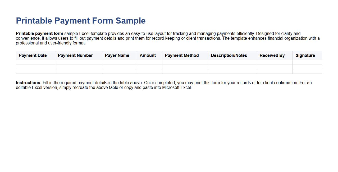 Printable payment form sample excel template image preview