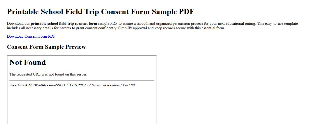 Printable school field trip consent form sample PDF image preview