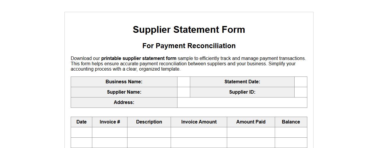 printable supplier statement form sample for payments image preview