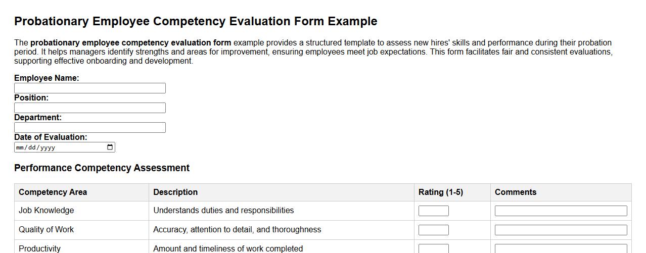 Probationary employee competency evaluation form example image preview