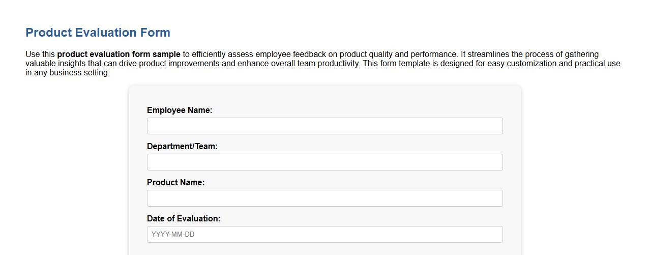 product evaluation form sample for employee use image preview