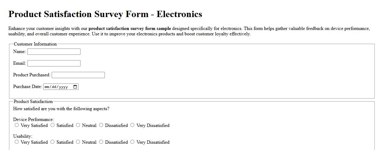 product satisfaction survey form sample for electronics image preview