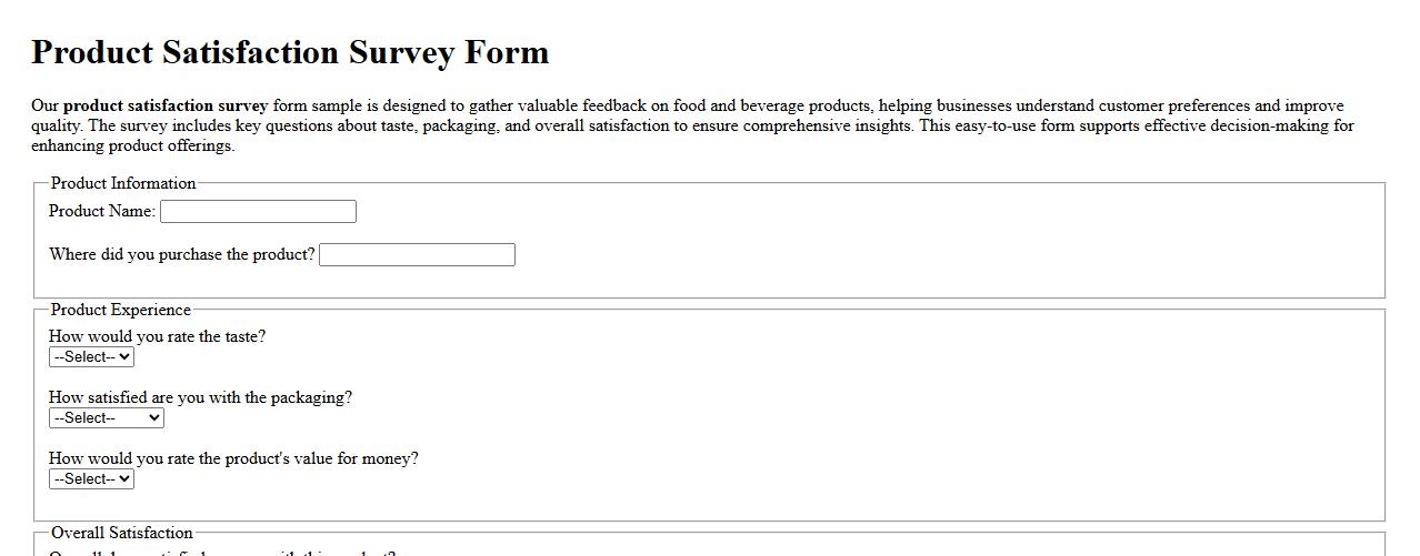 product satisfaction survey form sample for food and beverage products image preview