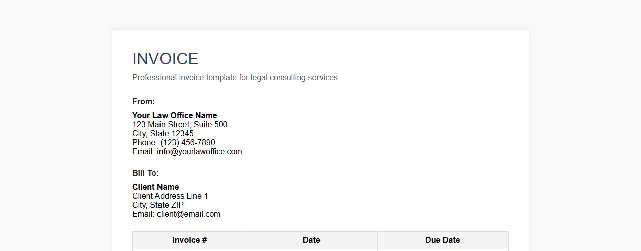 Professional invoice template for legal consulting services image preview
